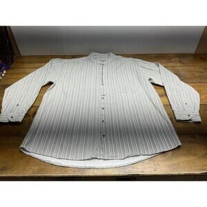Aran Sweater Market Shirt Mens Medium Cotton Collared Grandfather Button Front